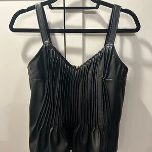 Anthropologie x Let Me Be Faux Leather Pleated Black Tank Top